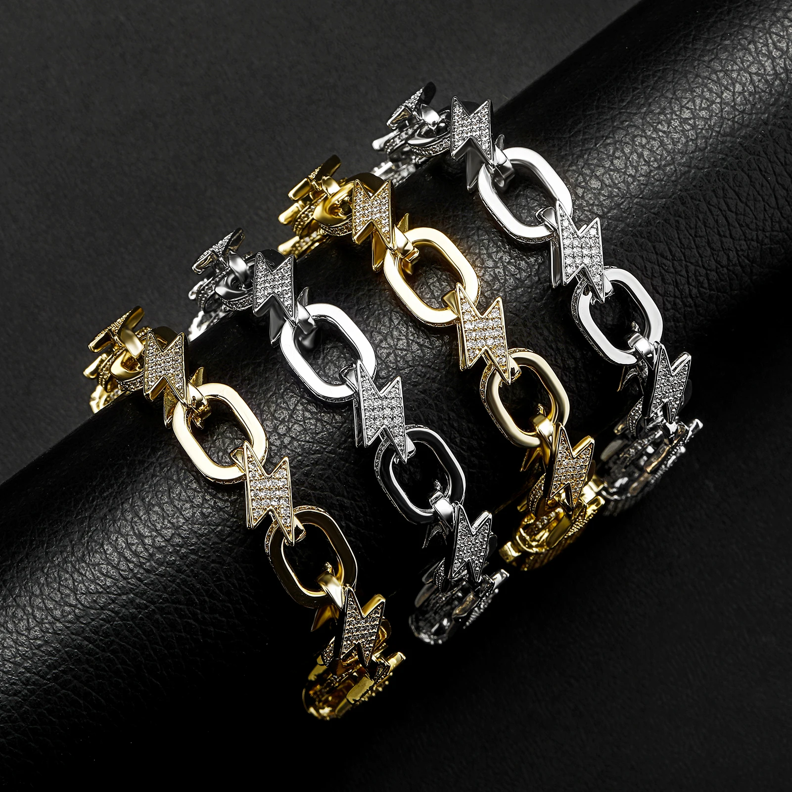 GUCY Newest Chunky Chain Bracelest For Men Cubic Zircon Lightning Fashion Men Bracelet Jewelry