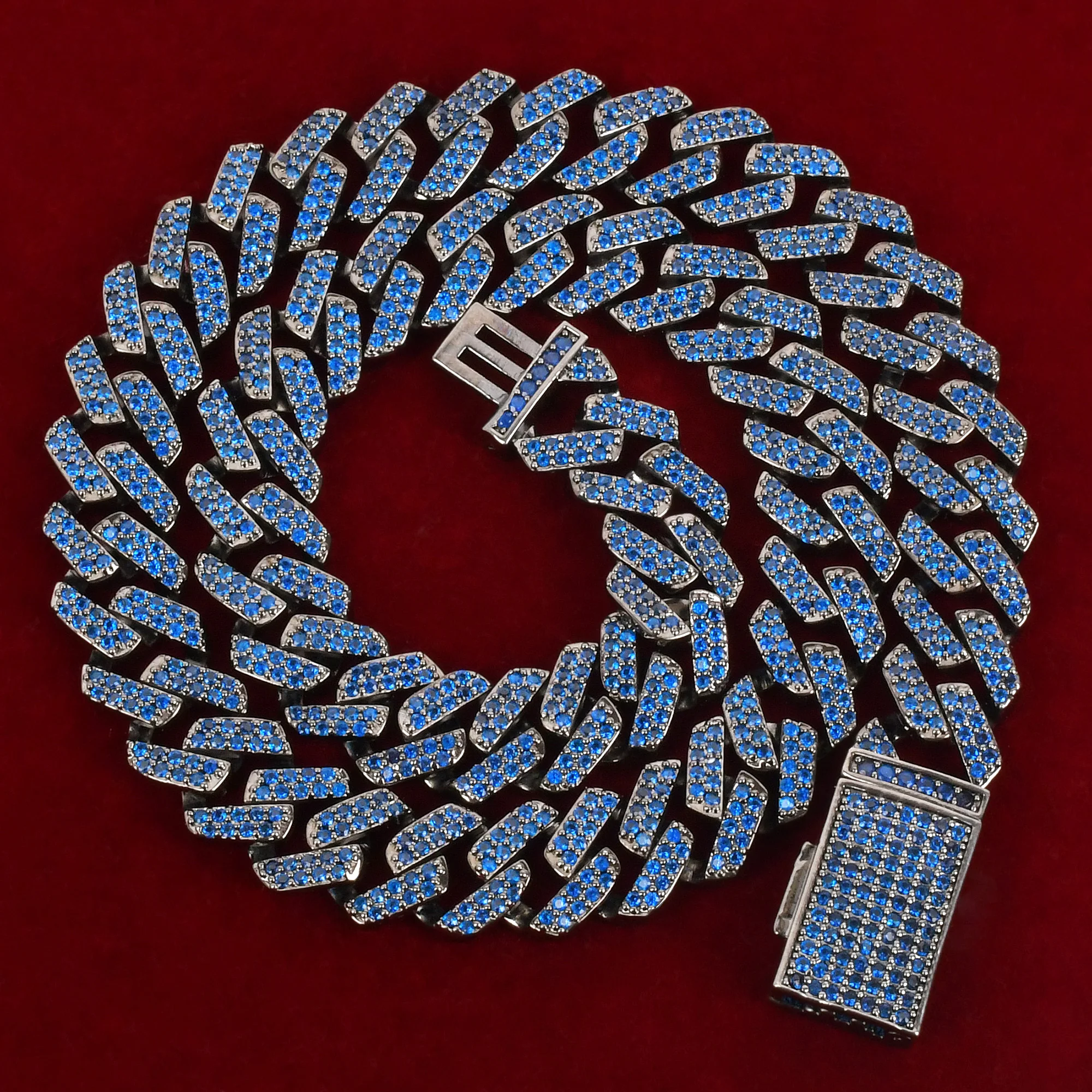 10MM Blue Zircon Miami Cuban Necklace Gun Black Color Plated Copper Chain Men's Hip Hop Link Bling Fashion Rock Jewelry