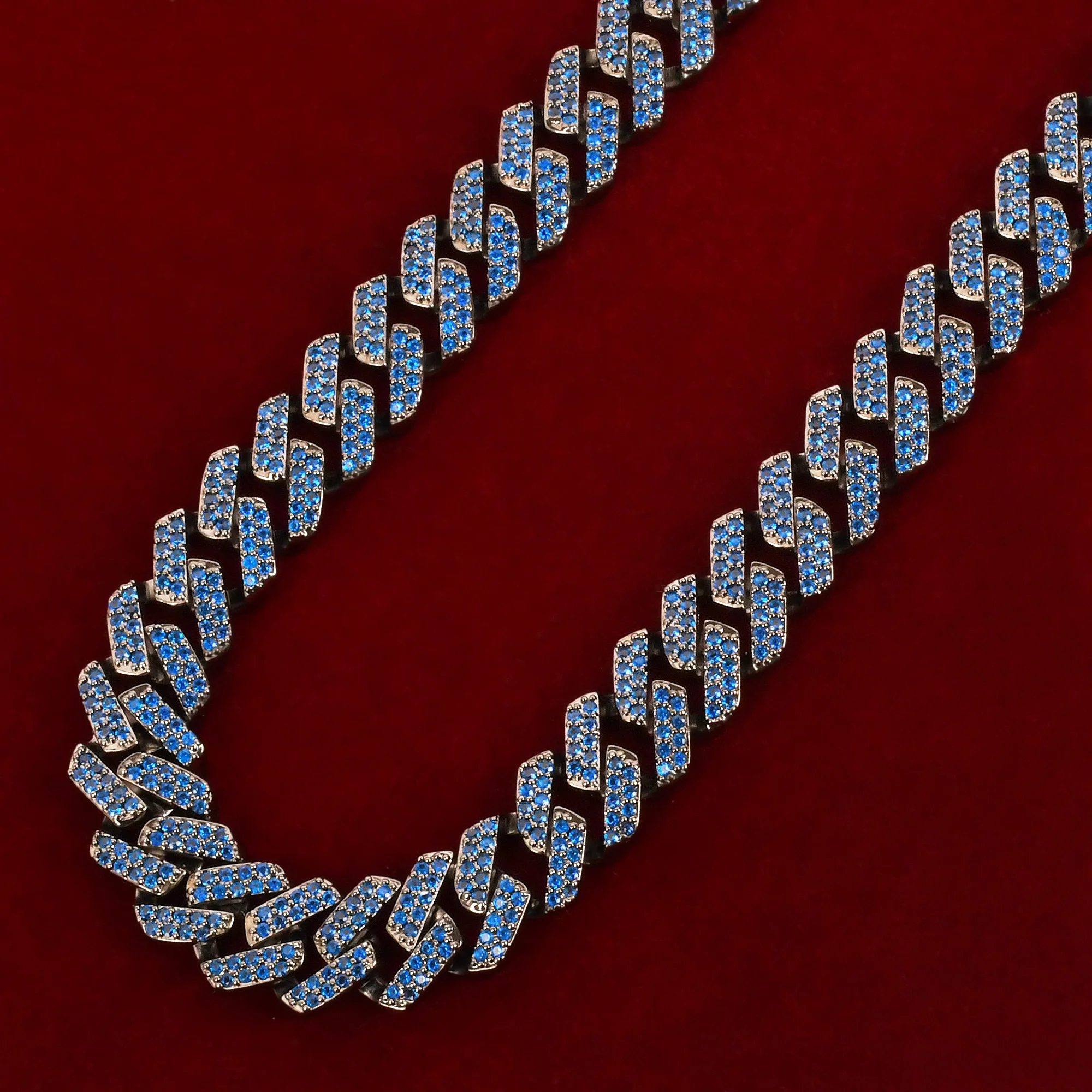 10MM Blue Zircon Miami Cuban Necklace Gun Black Color Plated Copper Chain Men's Hip Hop Link Bling Fashion Rock Jewelry
