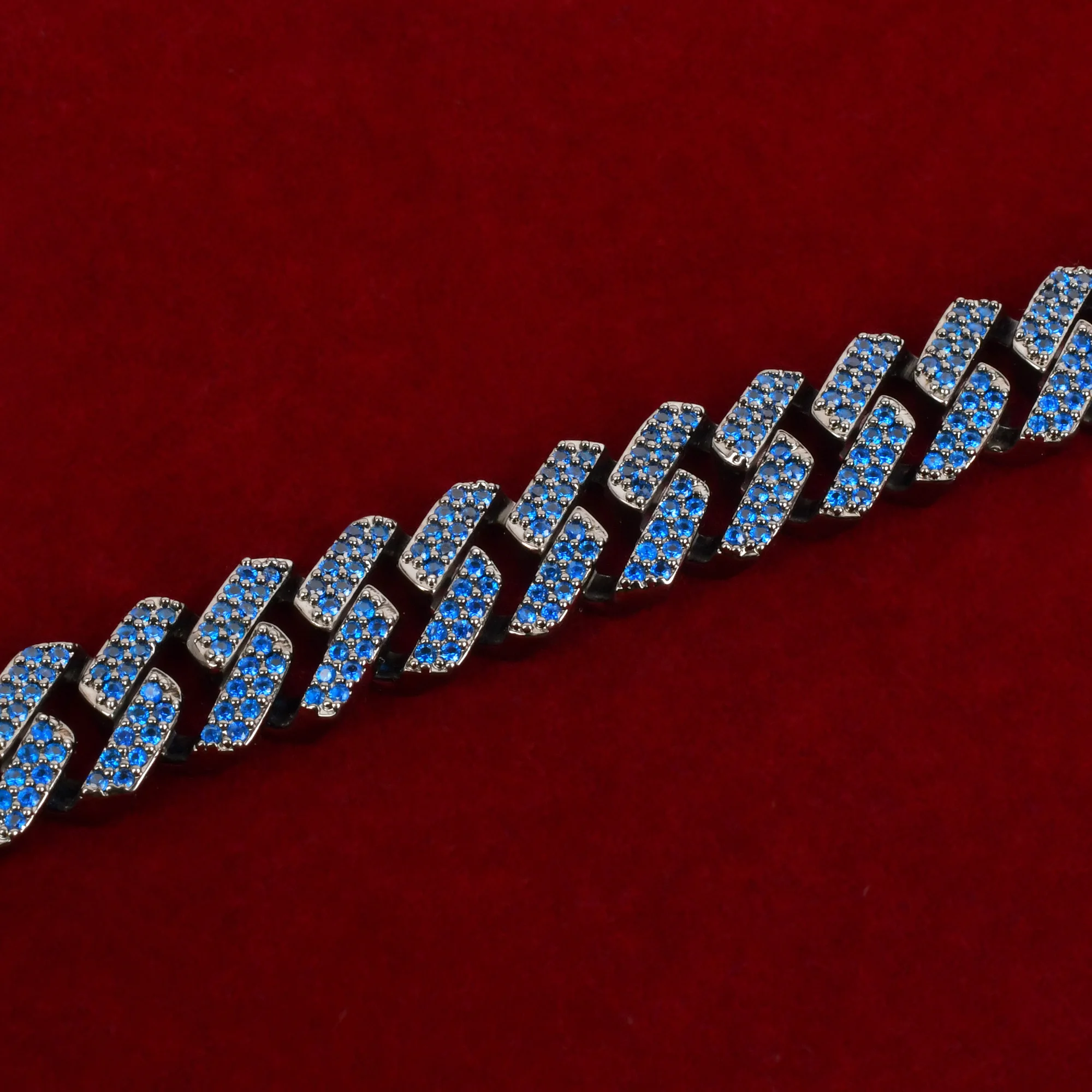10MM Blue Zircon Miami Cuban Necklace Gun Black Color Plated Copper Chain Men's Hip Hop Link Bling Fashion Rock Jewelry