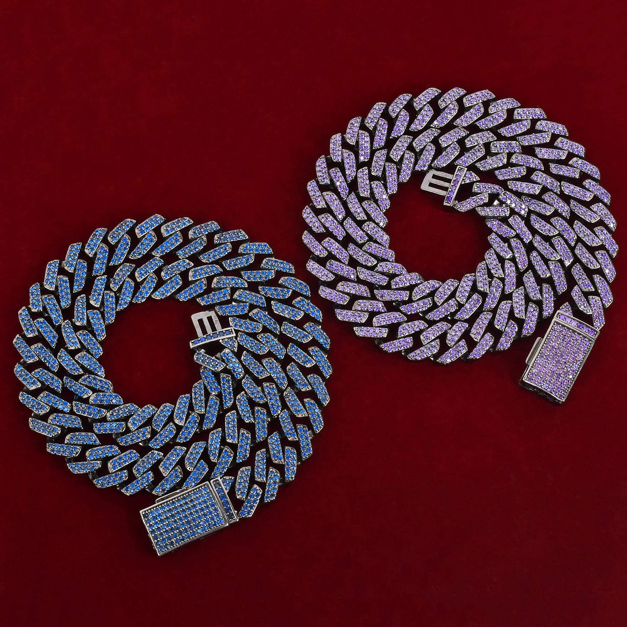 10MM Blue Zircon Miami Cuban Necklace Gun Black Color Plated Copper Chain Men's Hip Hop Link Bling Fashion Rock Jewelry
