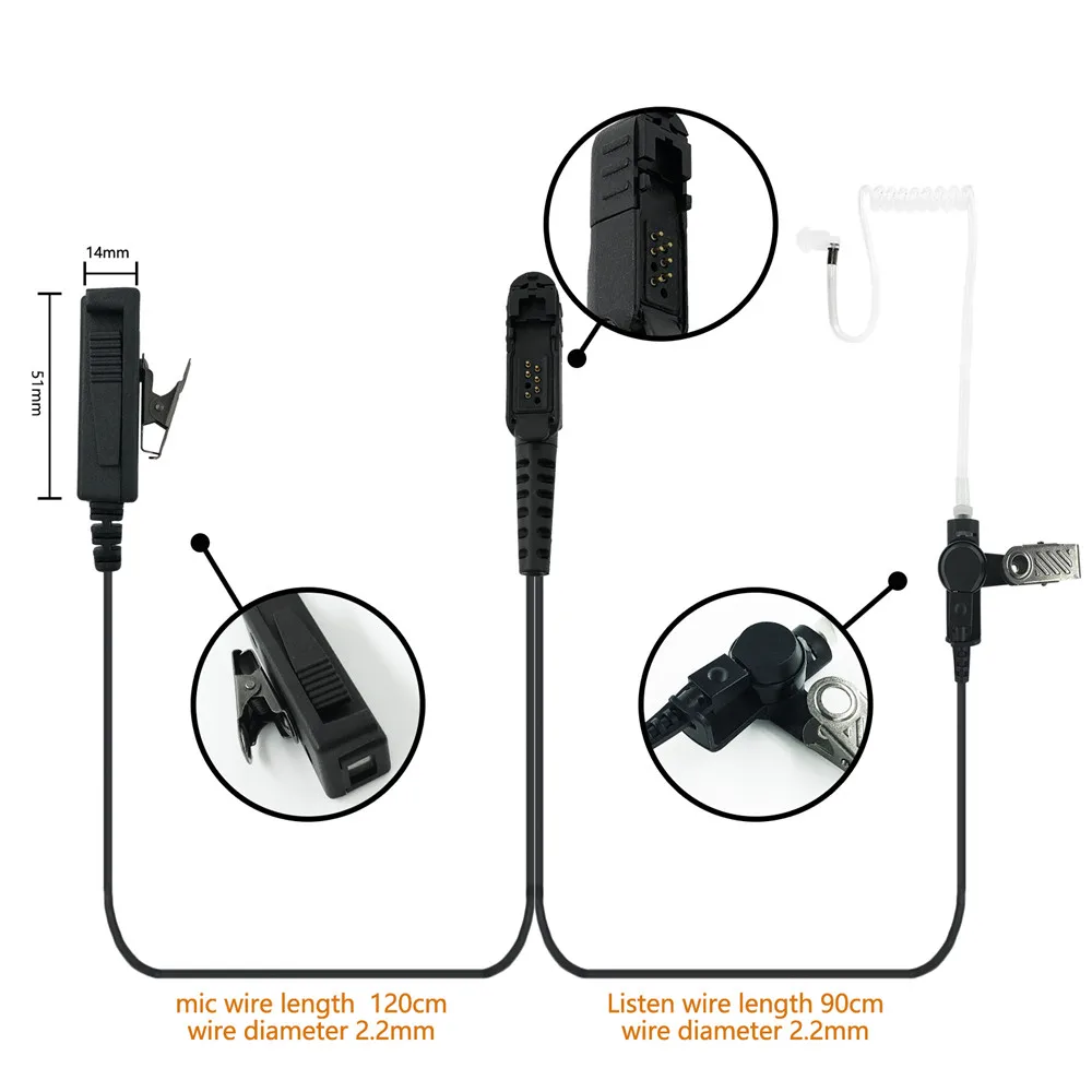 Walkie Talkie 2-Wire Mic Headset Earpiece For XPR3500 XPR3300 XPR3300E DP2400 DP2600 Two Way Radio Earphone