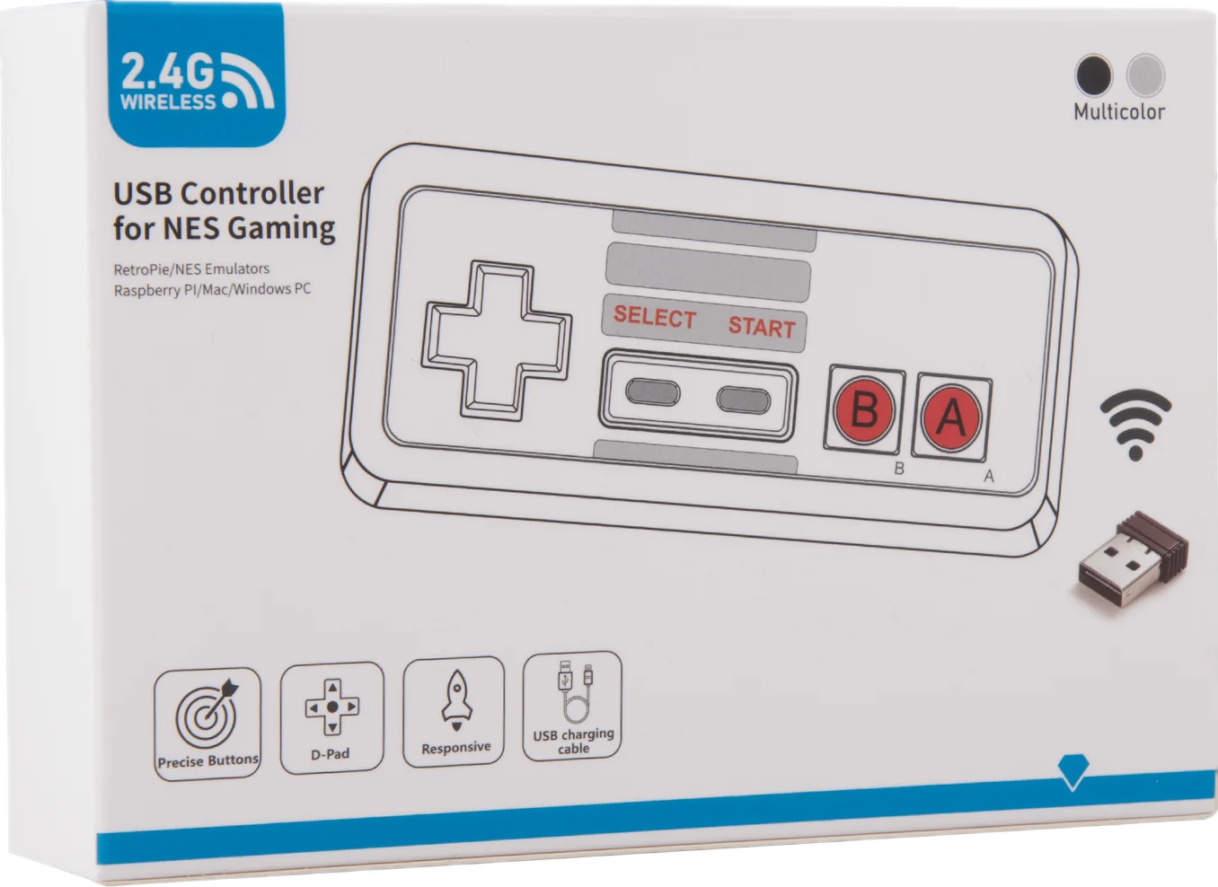 2.4GHz Wireless USB Controller Gamepad Joystick Compatible with NES Retro Games for Windows 10/8/7 PC MAC Linux Raspberry Pi