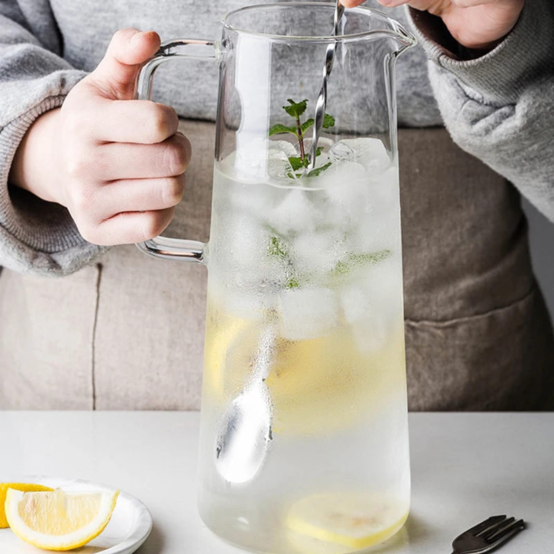 Transparent Heat Resistant Glass Water Bottle, Kettle Jar, Large Capacity, Coffee Pot with Handle, Teapot Pitchers, 1.2L