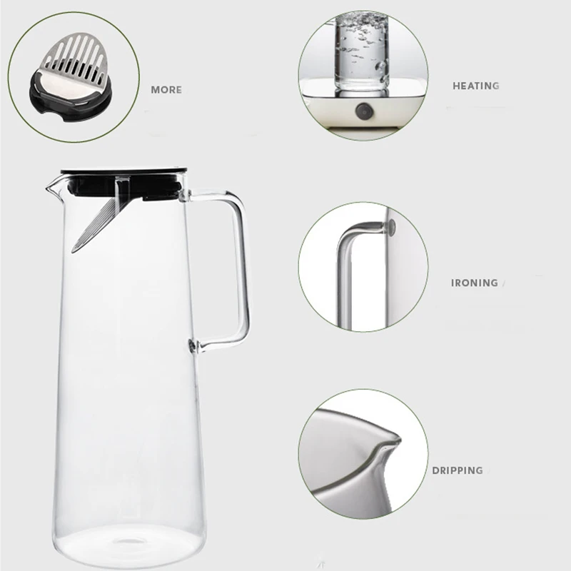 Transparent Heat Resistant Glass Water Bottle, Kettle Jar, Large Capacity, Coffee Pot with Handle, Teapot Pitchers, 1.2L