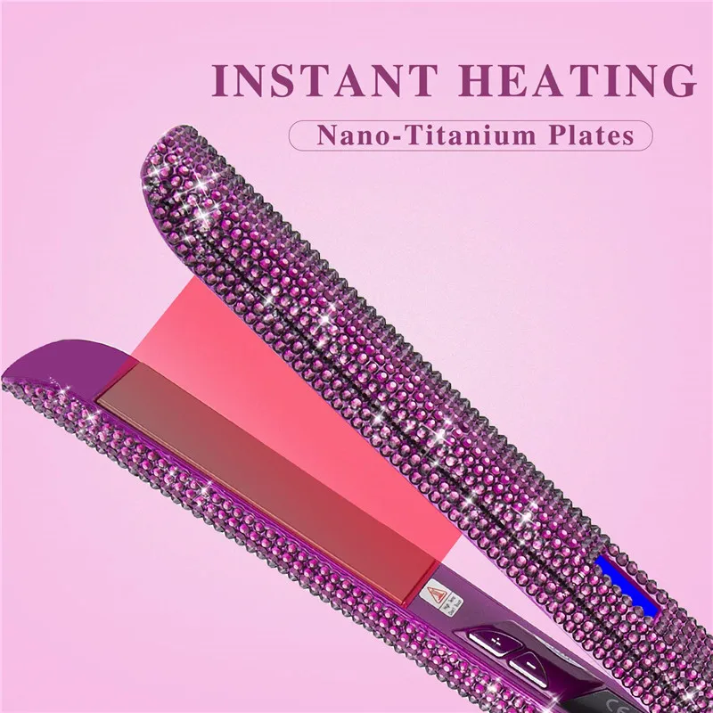 Hair Straightener Curler Bling Diamond Flat Iron Rhinestone Straightening Irons Professional High Heat 470℉ Salon Styling Tools
