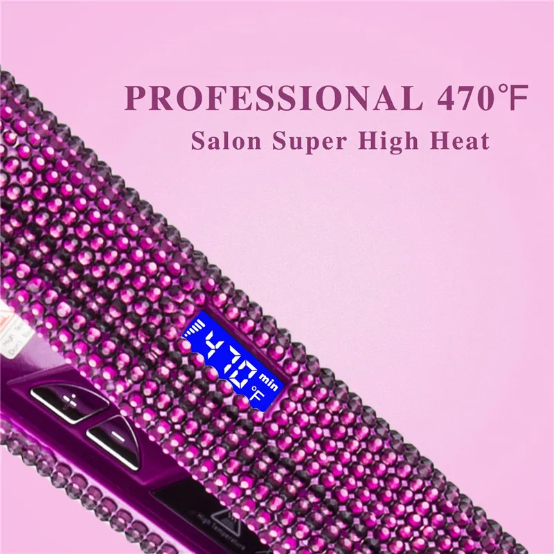 Hair Straightener Curler Bling Diamond Flat Iron Rhinestone Straightening Irons Professional High Heat 470℉ Salon Styling Tools