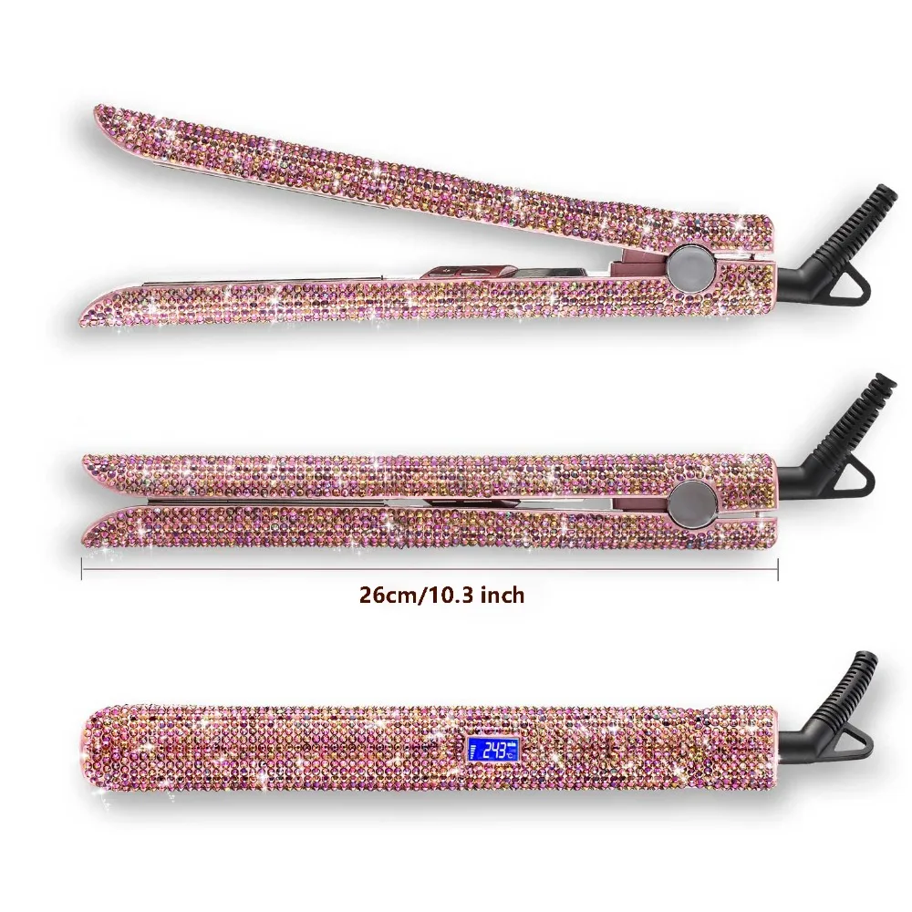 Hair Straightener Curler Bling Diamond Flat Iron Rhinestone Straightening Irons Professional High Heat 470℉ Salon Styling Tools