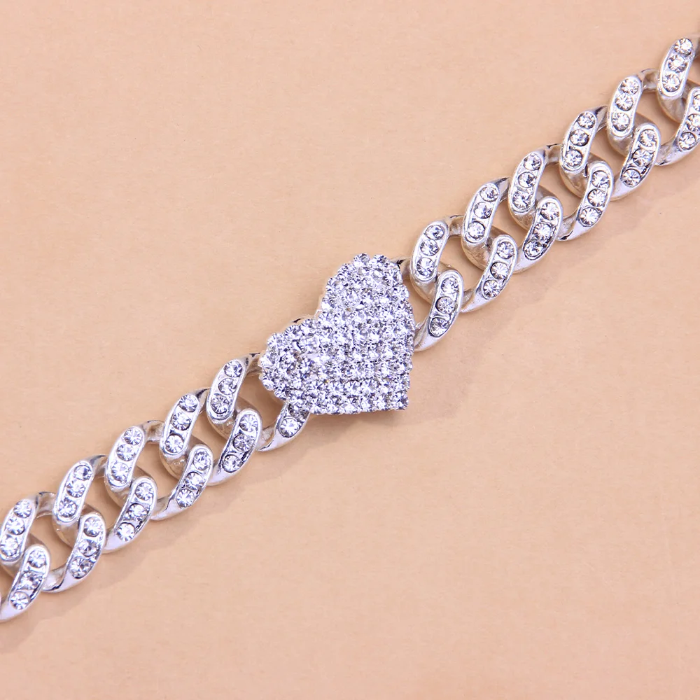 Fashion Hip Hop Crystal Heart-Shaped Anklet for Women Bracelet Men Miami Cuban Link Anklet Chunky Wholesale Foot Chain Iced Out