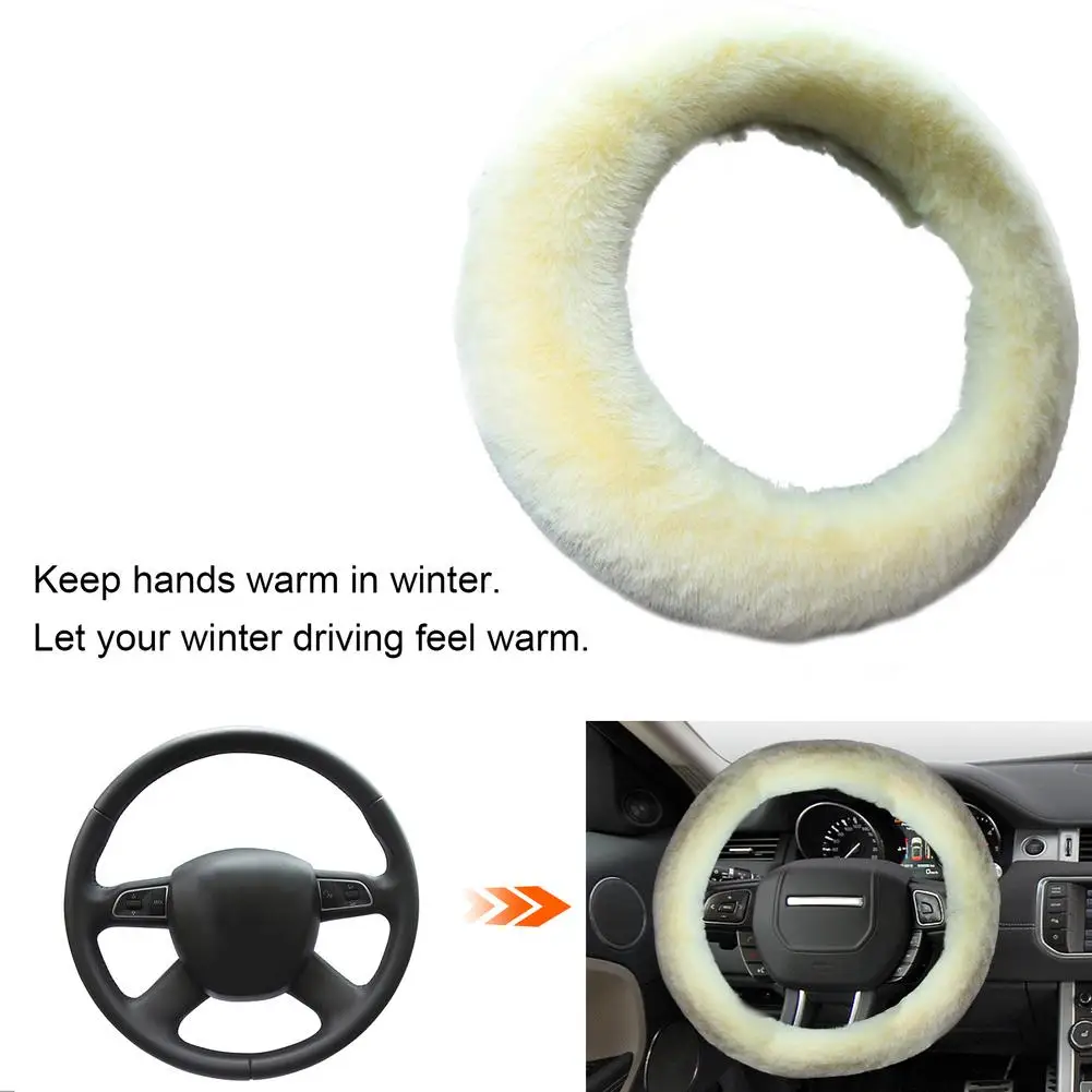 1Pcs Universal Car Steering Wheel Cover Plush Warm Fluffy Fuzzy Interior Accessories For Winter Women Girl Men Boy 35-43 Cm