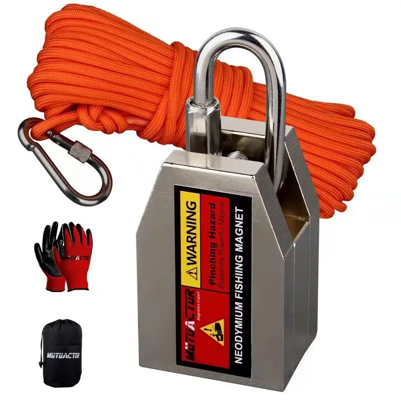 400lbs 600lbs Rotatable Two Side Three Sides Fishing Magnet Kit Strong Combined 1200lb Neodymium Rectangle Magnets Durable Rope