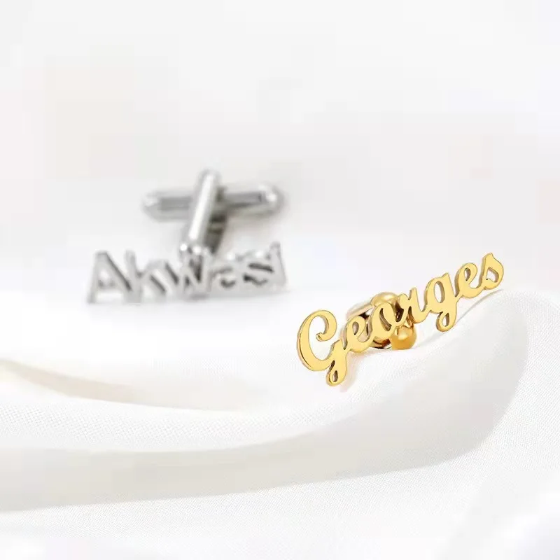Customized Name Cufflinks for Women Personalized Gold color Stainless Steel Men's French Shirt Cufflinks Christmas Gifts For Men