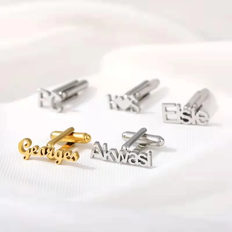 Customized Name Cufflinks for Women Personalized Gold color Stainless Steel Men's French Shirt Cufflinks Christmas Gifts For Men