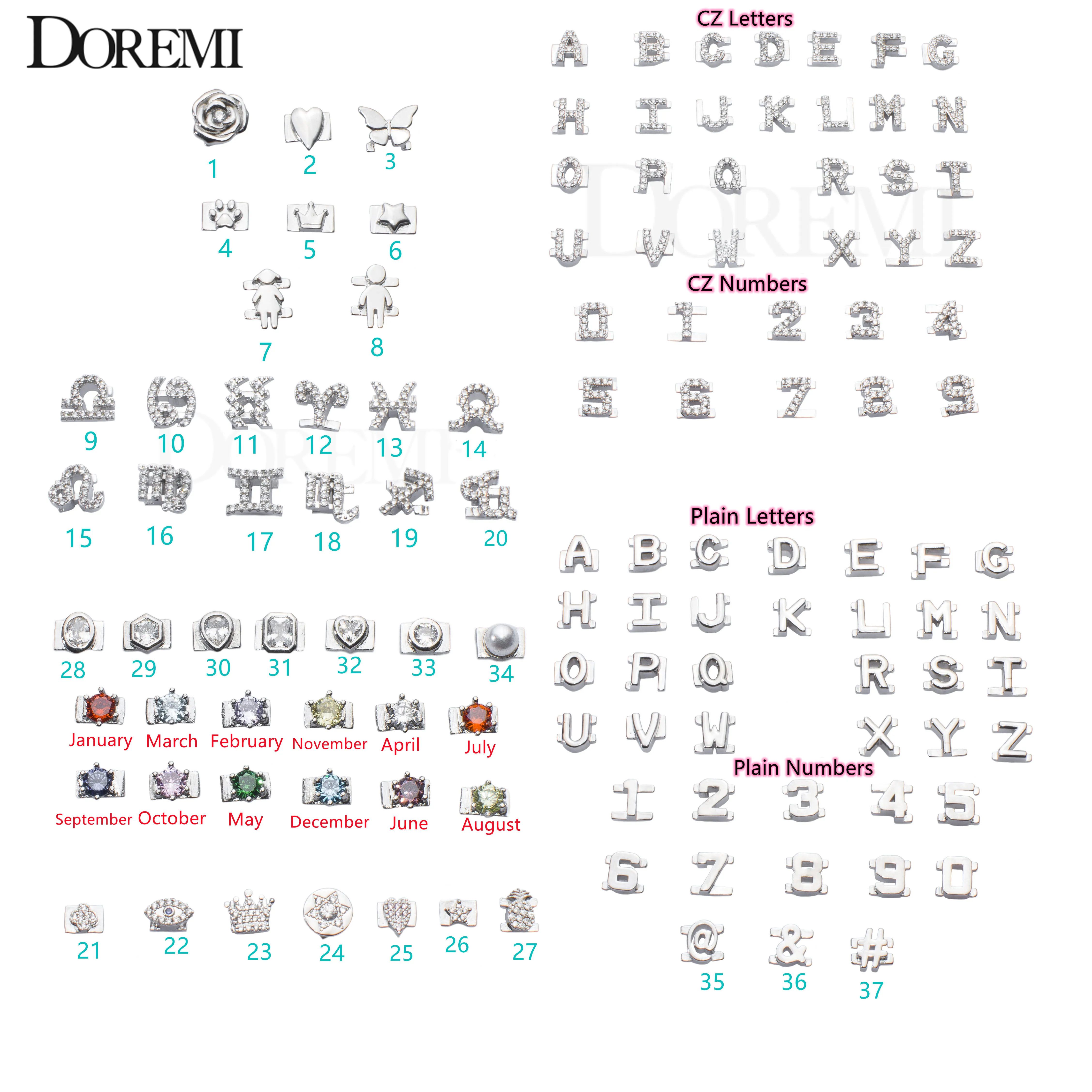DOREMI DIY Zirconia Letters Custom Bangles Personalized Name Detachable Slider Charms Bangles Custom Name Bracelets Bangle Slide