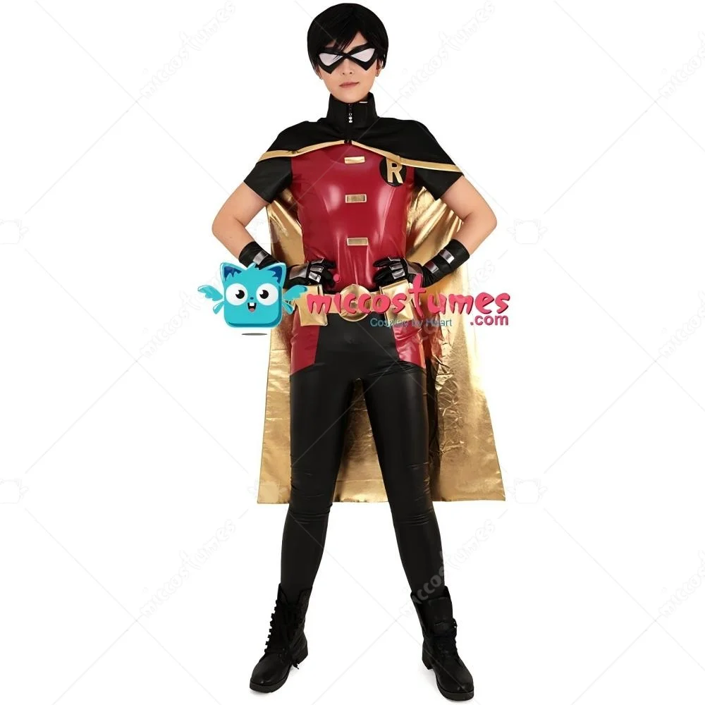 【Ready for Ship】Miccostumes Men's Robin Cosplay Costume Bodysuit with Cloak for Halloween Party