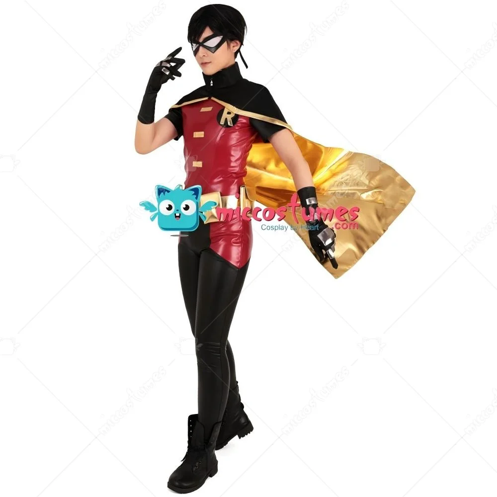 【Ready for Ship】Miccostumes Men's Robin Cosplay Costume Bodysuit with Cloak for Halloween Party