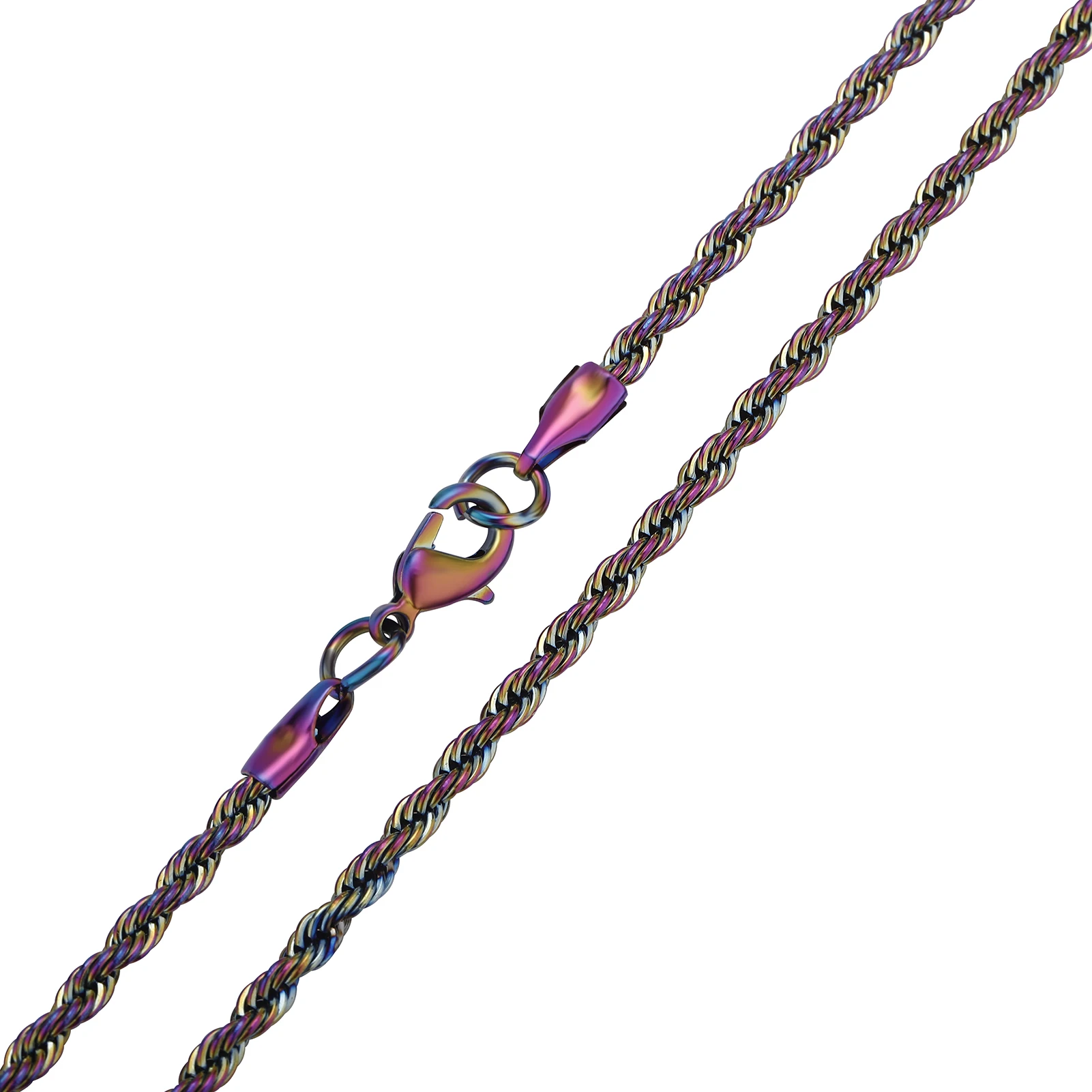 GUCY Steel Rainbow Plated Basic Necklace Chain Wholesale Stainless Steel Rope Hip Hop Necklaces Chains