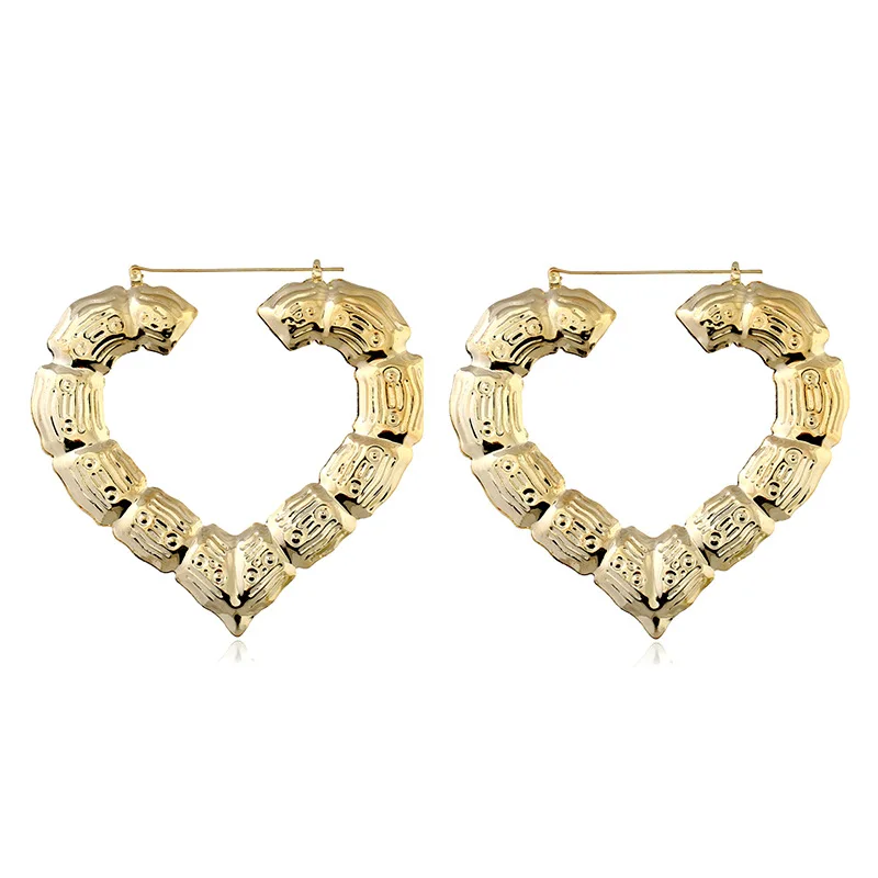 30-90mm Trendy Heart Bamboo Plain Hoop Earrings no name Women Female Gold Silver Color Color Classic Jewelry