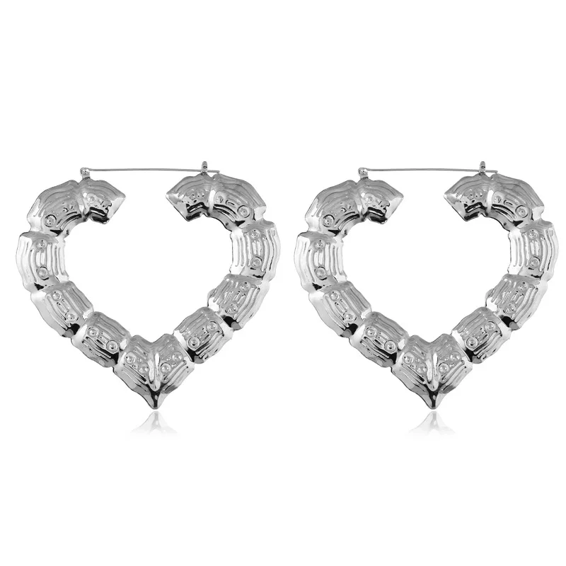 30-90mm Trendy Heart Bamboo Plain Hoop Earrings no name Women Female Gold Silver Color Color Classic Jewelry