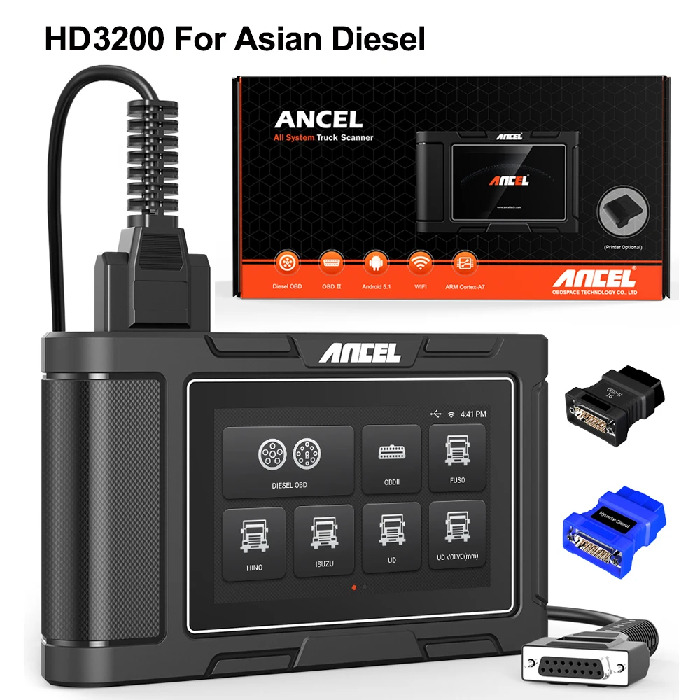 ANCEL HD3200 24V Heavy Duty Diesel Truck Scanner D.P.F Regeneration Oil Reset All System Car Diagnostic Tool for FUSO Hyundai