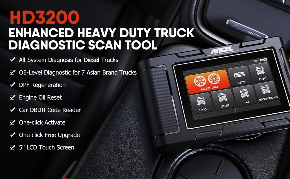 ANCEL HD3200 24V Heavy Duty Diesel Truck Scanner D.P.F Regeneration Oil Reset All System Car Diagnostic Tool for FUSO Hyundai