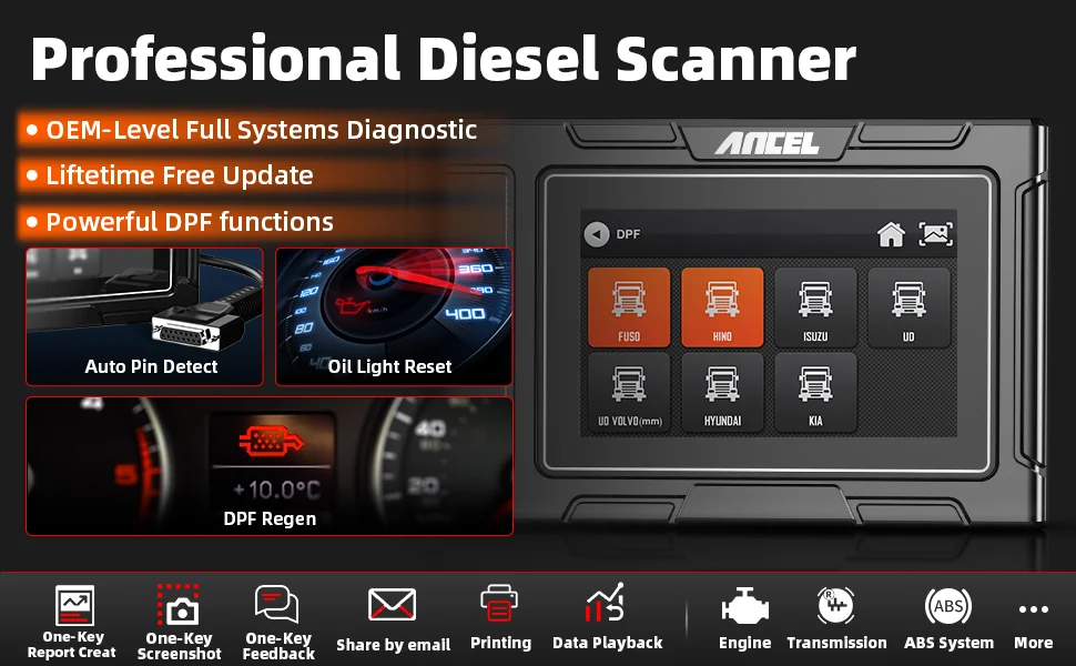 ANCEL HD3200 24V Heavy Duty Diesel Truck Scanner D.P.F Regeneration Oil Reset All System Car Diagnostic Tool for FUSO Hyundai