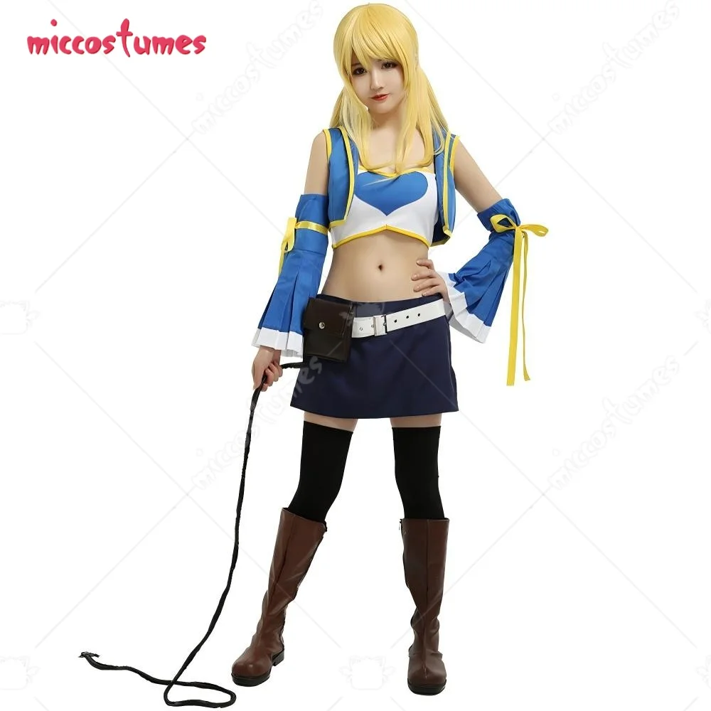 【Ready for Ship】Miccostumes Women's Fairy Lucy Cosplay Costume with Belt Waist Bag and Whip for Halloween
