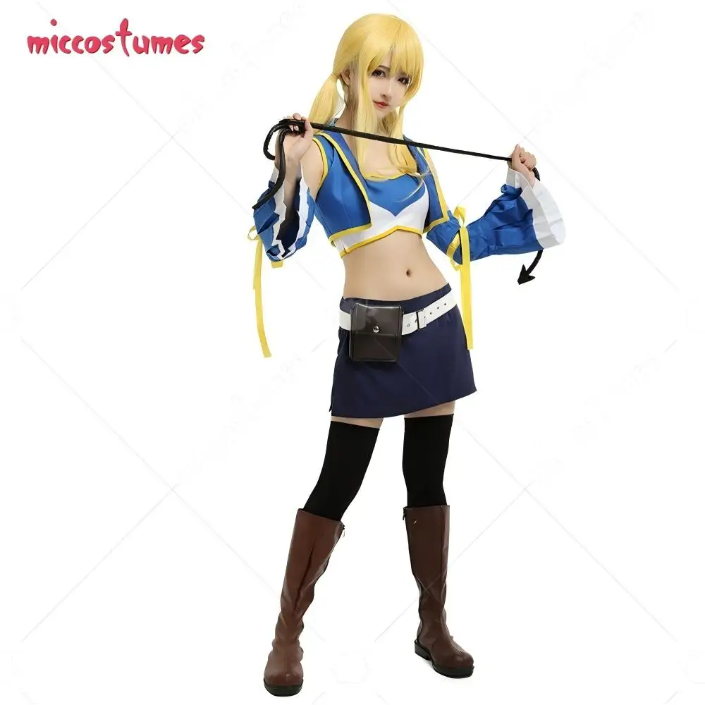 【Ready for Ship】Miccostumes Women's Fairy Lucy Cosplay Costume with Belt Waist Bag and Whip for Halloween