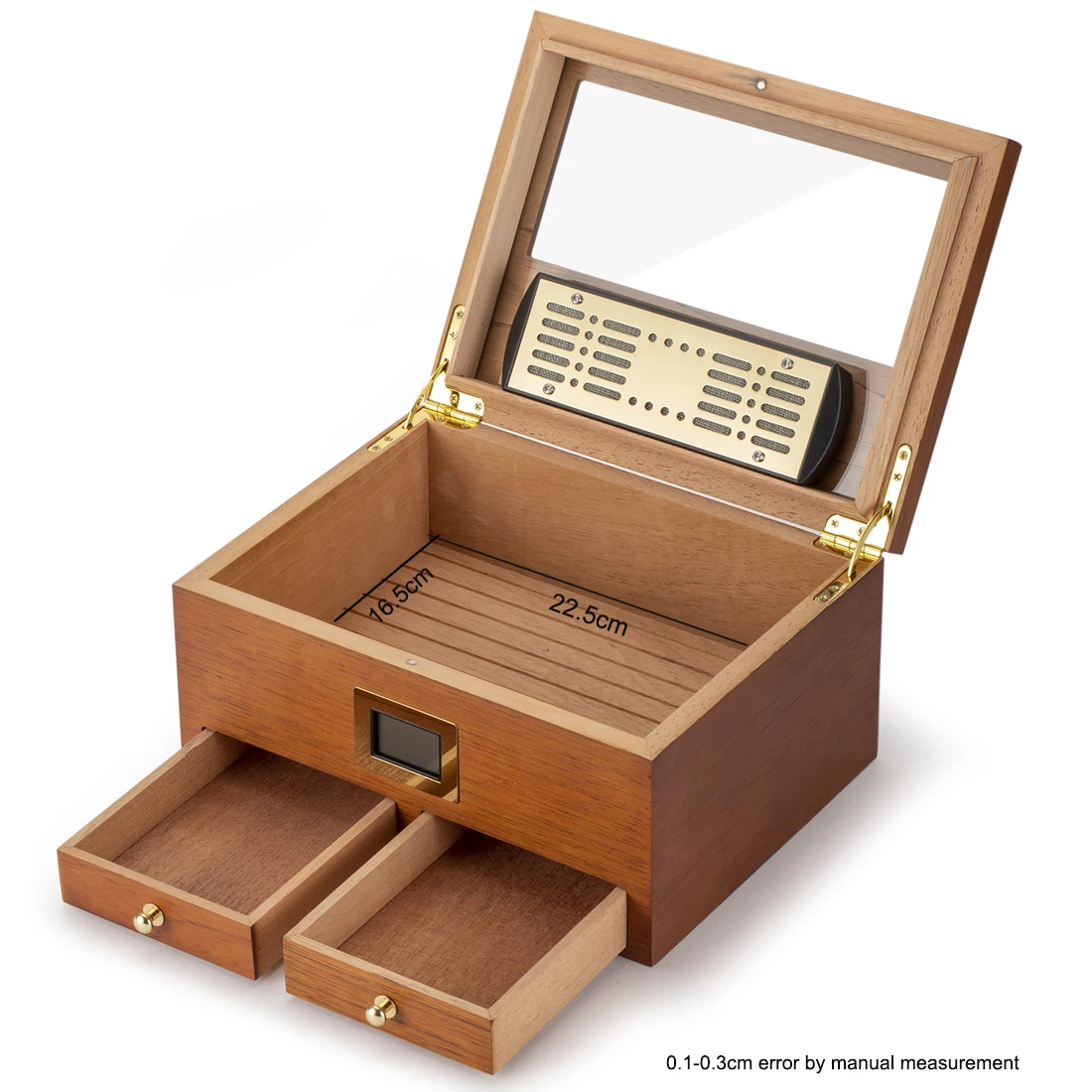 XIFEI Cigar Humidor With Hygrometer Humidifier 2 Drawers Cedar Wood Portable Humidor Box Cigar Case Fit 25-50 Cigars Cabinet