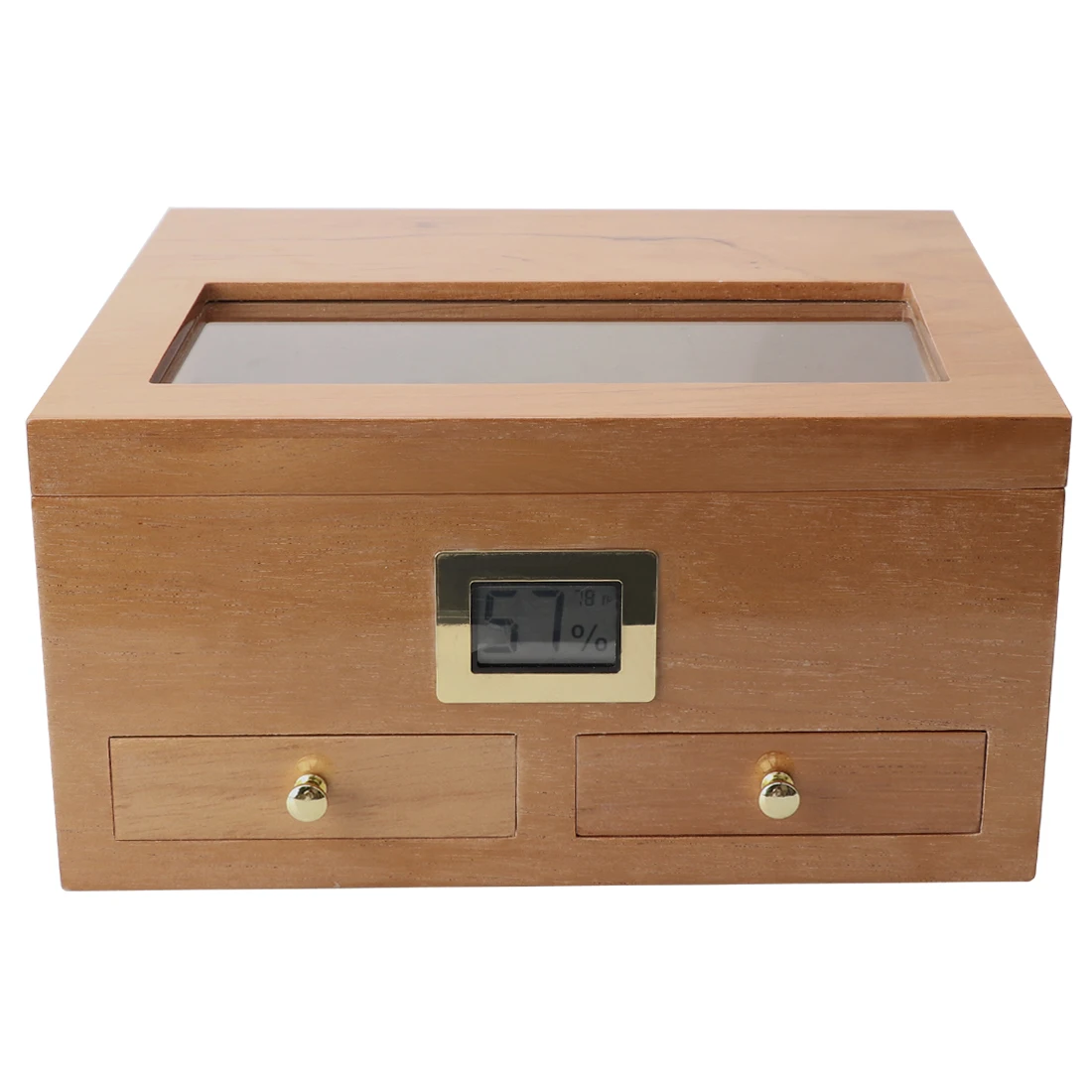 XIFEI Cigar Humidor With Hygrometer Humidifier 2 Drawers Cedar Wood Portable Humidor Box Cigar Case Fit 25-50 Cigars Cabinet