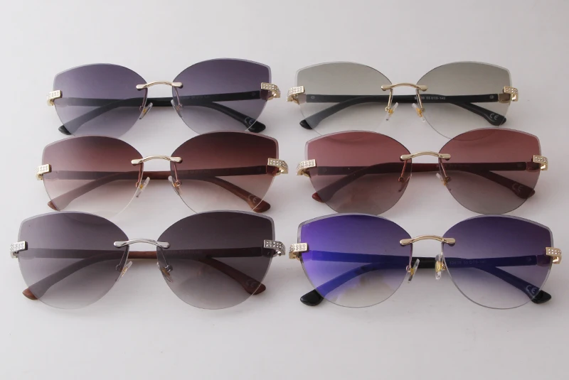 Vintage Cat Eye Rimless Sunglasses Women Brand Frameless Gradient Cut Lens Shade Eyewear Trendy Oversized Men Sun Glasses Female