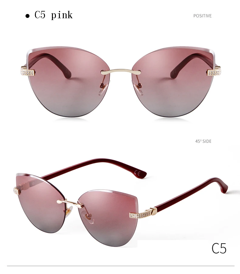 Vintage Cat Eye Rimless Sunglasses Women Brand Frameless Gradient Cut Lens Shade Eyewear Trendy Oversized Men Sun Glasses Female