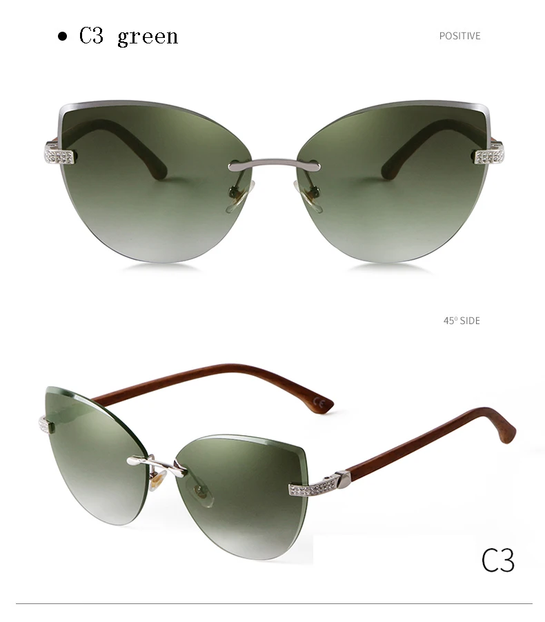 Vintage Cat Eye Rimless Sunglasses Women Brand Frameless Gradient Cut Lens Shade Eyewear Trendy Oversized Men Sun Glasses Female