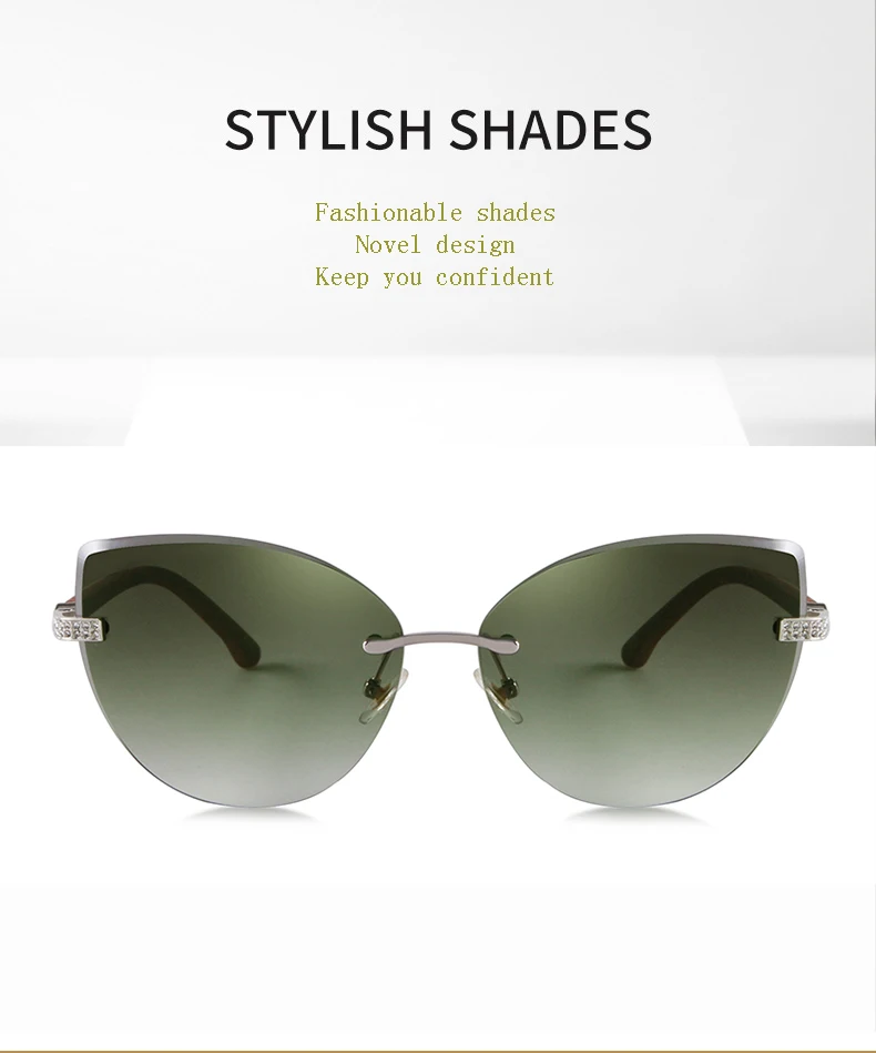 Vintage Cat Eye Rimless Sunglasses Women Brand Frameless Gradient Cut Lens Shade Eyewear Trendy Oversized Men Sun Glasses Female