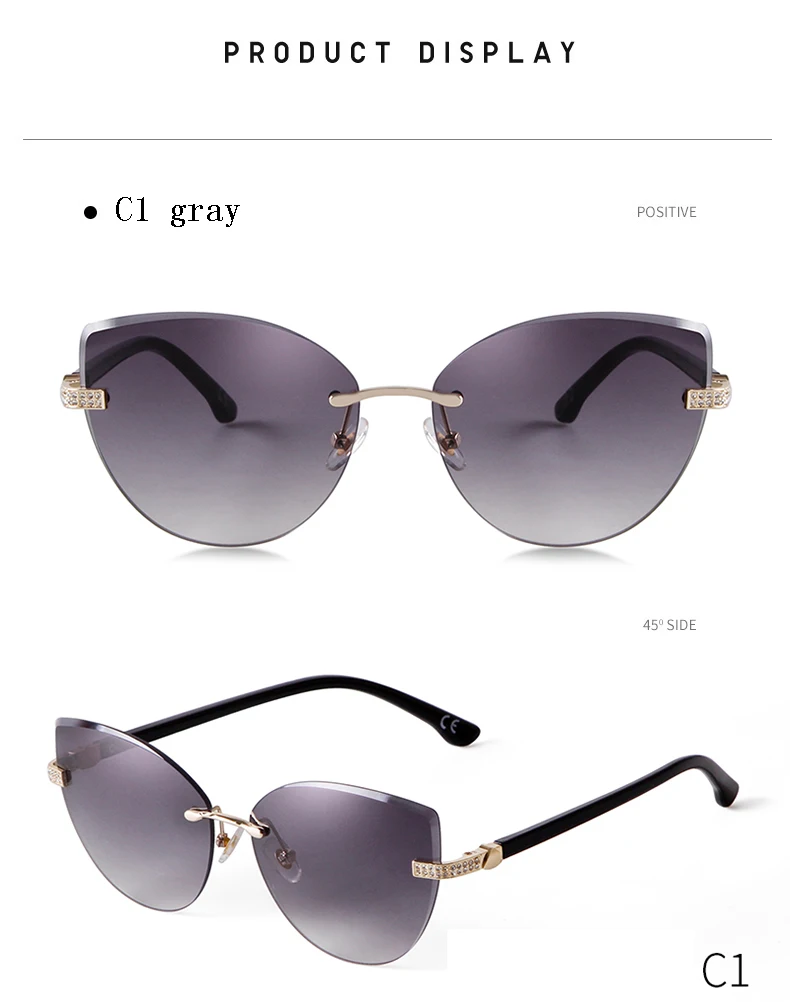 Vintage Cat Eye Rimless Sunglasses Women Brand Frameless Gradient Cut Lens Shade Eyewear Trendy Oversized Men Sun Glasses Female