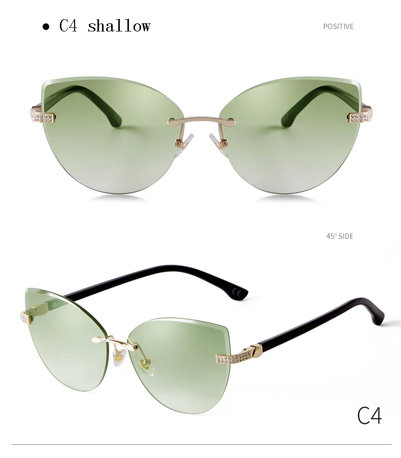 Vintage Cat Eye Rimless Sunglasses Women Brand Frameless Gradient Cut Lens Shade Eyewear Trendy Oversized Men Sun Glasses Female