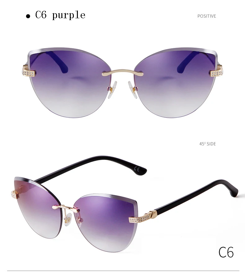 Vintage Cat Eye Rimless Sunglasses Women Brand Frameless Gradient Cut Lens Shade Eyewear Trendy Oversized Men Sun Glasses Female