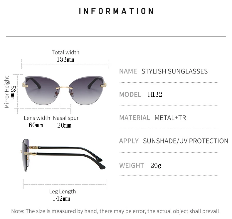 Vintage Cat Eye Rimless Sunglasses Women Brand Frameless Gradient Cut Lens Shade Eyewear Trendy Oversized Men Sun Glasses Female