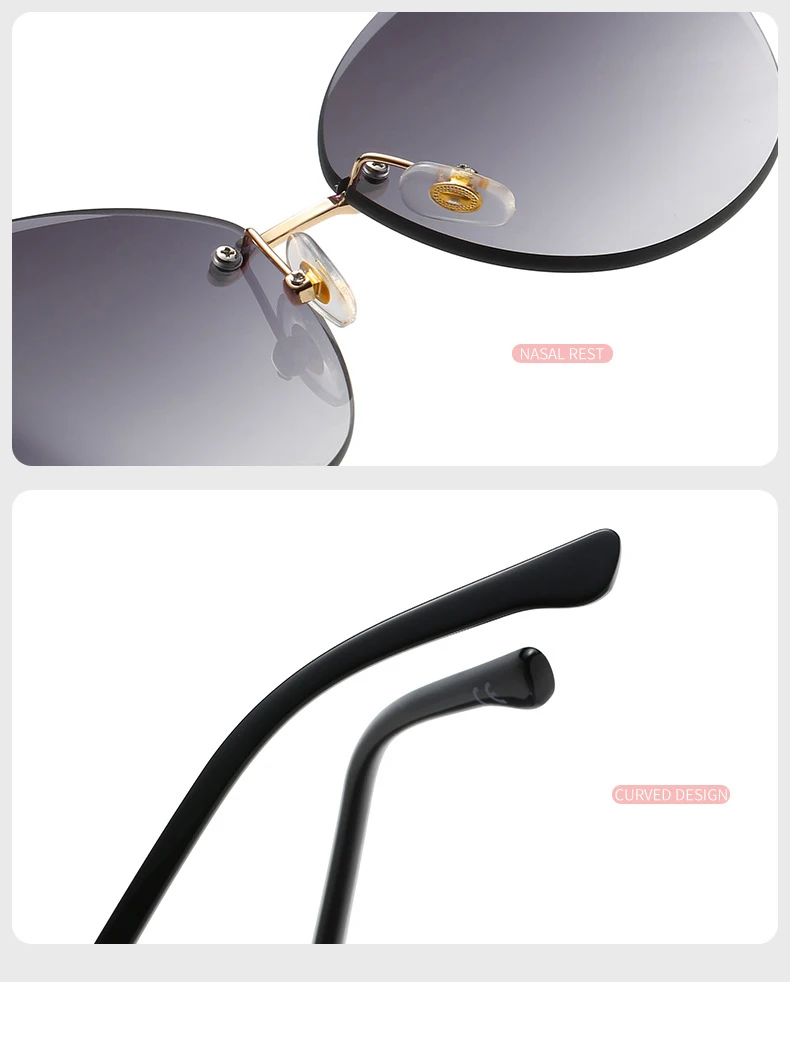 Vintage Cat Eye Rimless Sunglasses Women Brand Frameless Gradient Cut Lens Shade Eyewear Trendy Oversized Men Sun Glasses Female