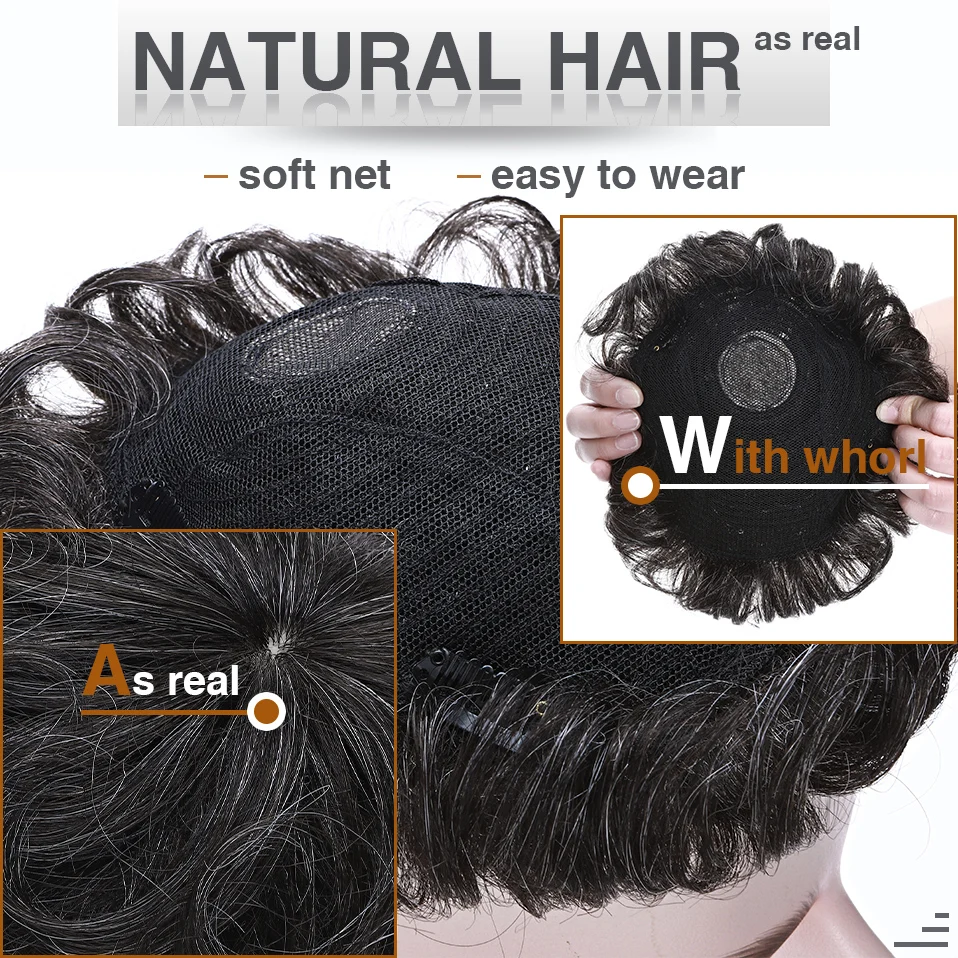 S-noilite 16x19cm Men Toupee Human Hair Replacement System Hair Toppers Hairpiece 4Inch Hair Wig Extensions Male Hair Prosthesis