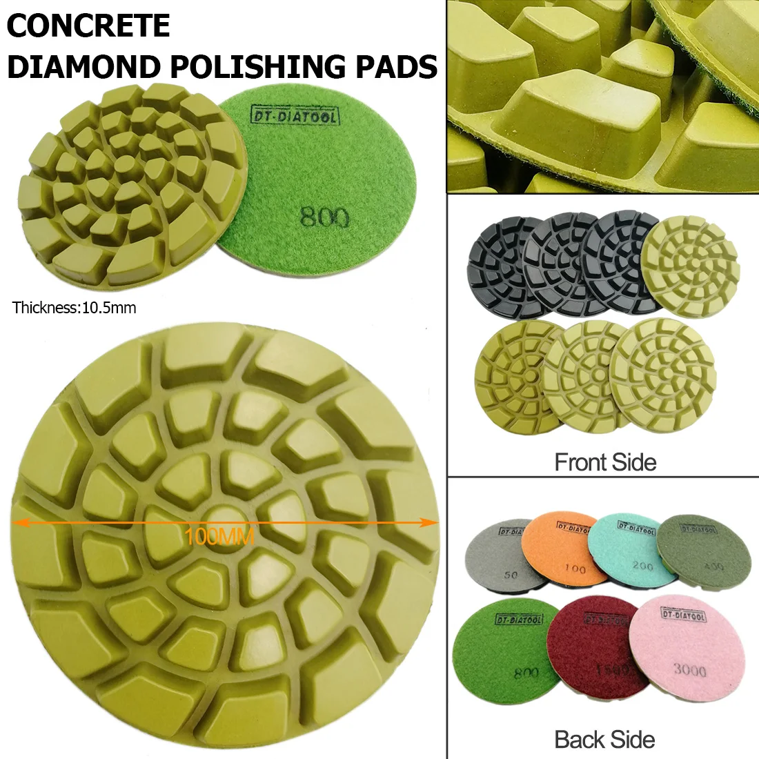 3set/63pcs Dia 4"/100mm Resin Bond Diamond Concrete Polishing Pads Thickened Floor Renew Pads US WAREHOUSE STOCK