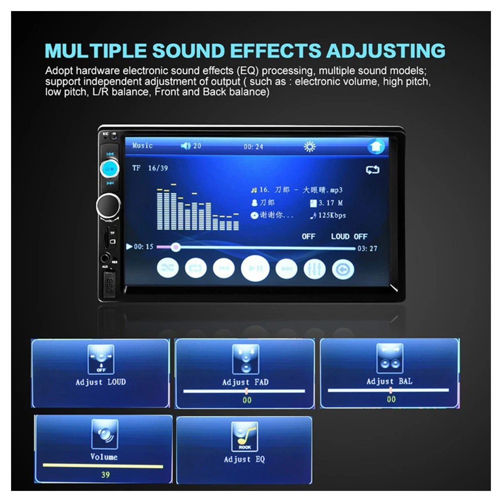 Podofo 2 Din Car Radio Stereo Bluetooth 7" HD Car Stereo Auto Audio Multimedia Player MP5 Universal Touch Screen USB TF FM