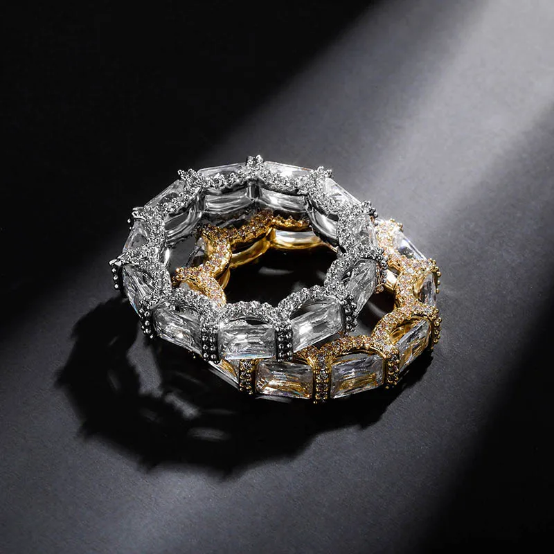 JINAO 5mm Iced Out Cubic Zirconia Stones Fashion Luxury Ring Hip Hop Jewelry Square Micro Paved Ring For Women Gift