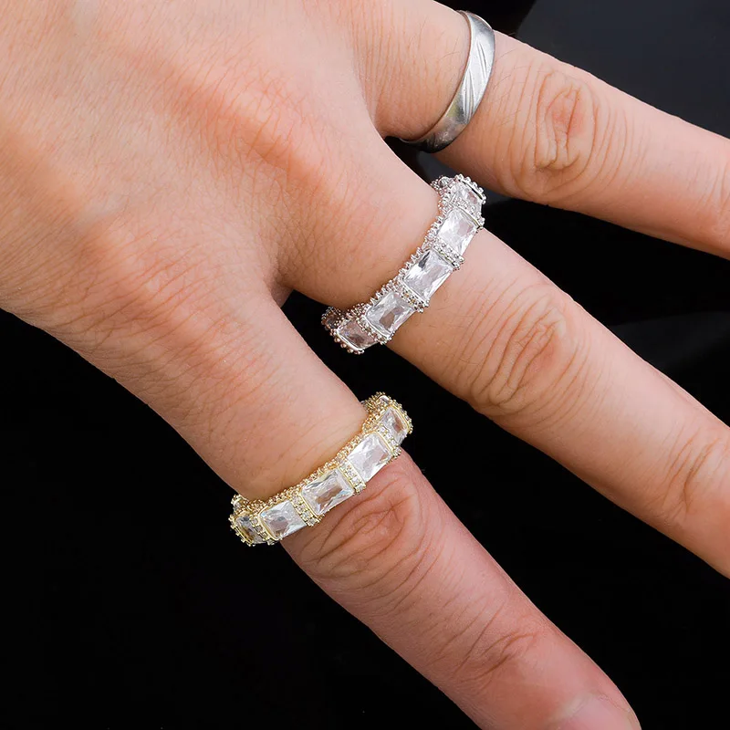 JINAO 5mm Iced Out Cubic Zirconia Stones Fashion Luxury Ring Hip Hop Jewelry Square Micro Paved Ring For Women Gift