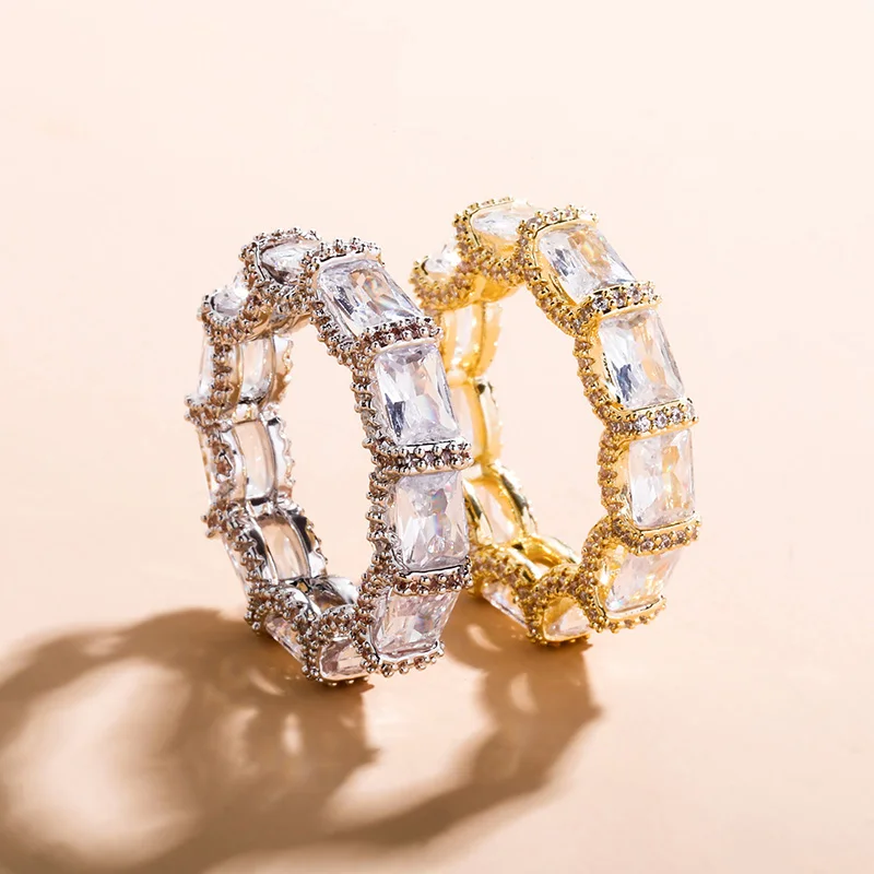 JINAO 5mm Iced Out Cubic Zirconia Stones Fashion Luxury Ring Hip Hop Jewelry Square Micro Paved Ring For Women Gift