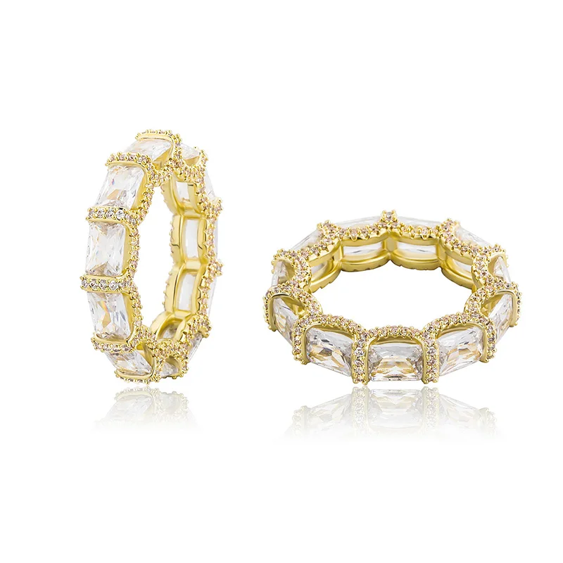 JINAO 5mm Iced Out Cubic Zirconia Stones Fashion Luxury Ring Hip Hop Jewelry Square Micro Paved Ring For Women Gift