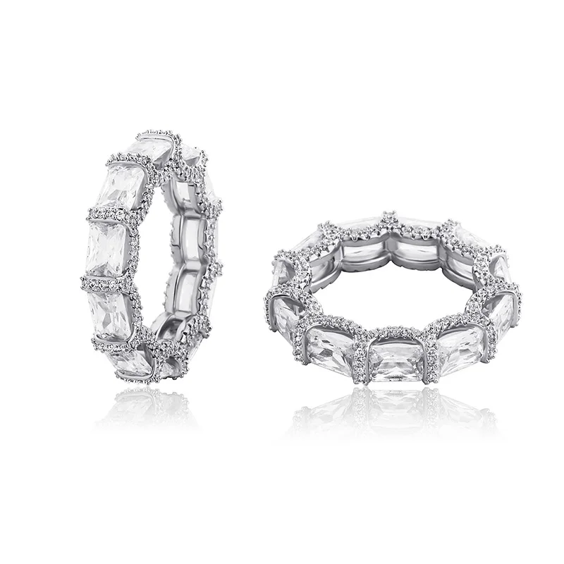 JINAO 5mm Iced Out Cubic Zirconia Stones Fashion Luxury Ring Hip Hop Jewelry Square Micro Paved Ring For Women Gift