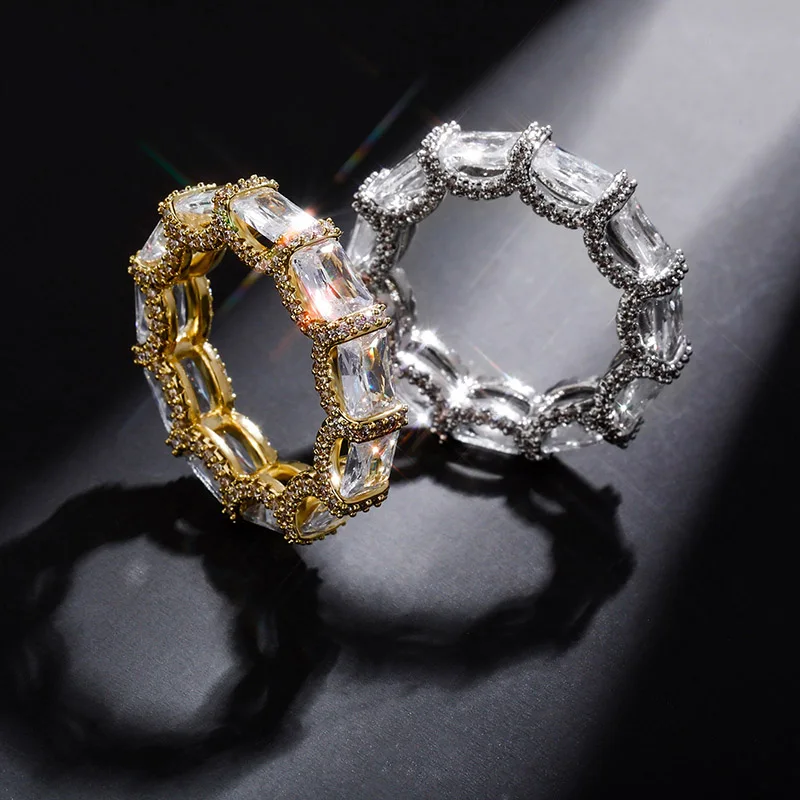 JINAO 5mm Iced Out Cubic Zirconia Stones Fashion Luxury Ring Hip Hop Jewelry Square Micro Paved Ring For Women Gift