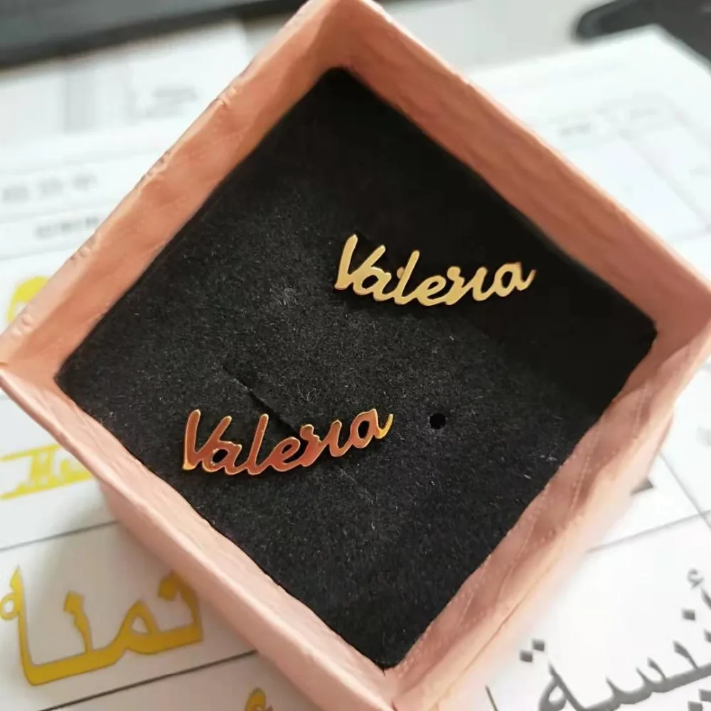 DOREMI Stainless Steel Personalized Name Letter Stud Earrings For Women Custom Name Piercing Earrings Nameplate Jewelry