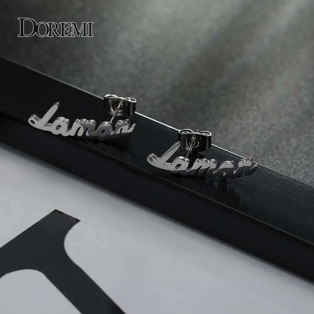 DOREMI Stainless Steel Personalized Name Letter Stud Earrings For Women Custom Name Piercing Earrings Nameplate Jewelry